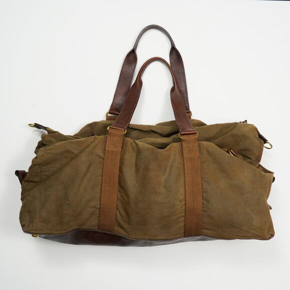 J.Crew Abingdon Weekender Duffle Bag Waxed Canvas Leather Brown / olive green - Picture 2 of 16